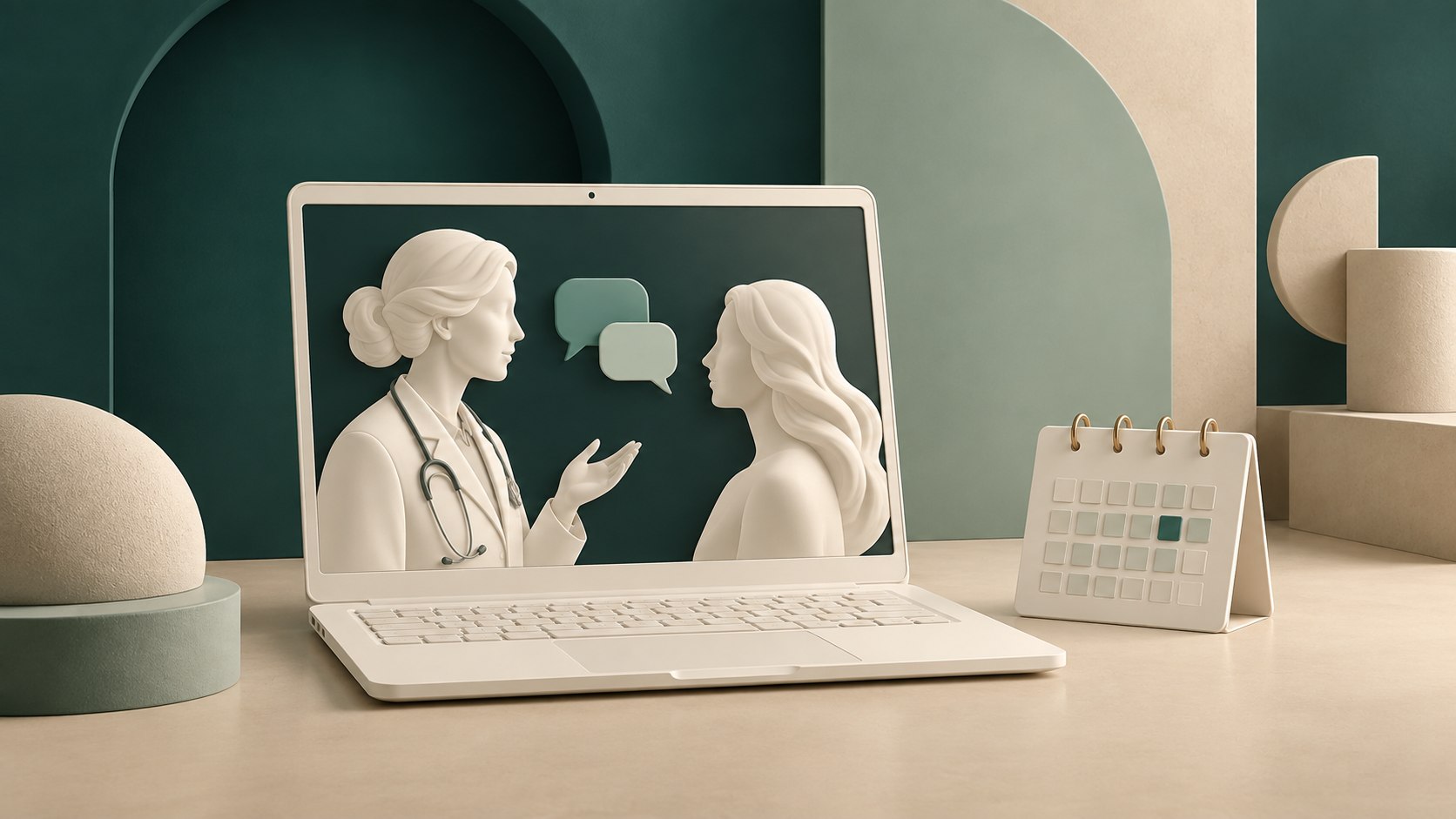 Ilustração editorial de uma videoconsulta